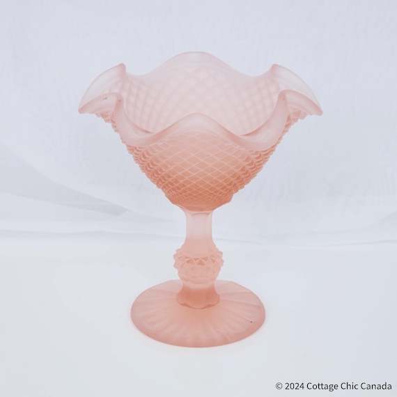 Ivima Pink Diamond Point Glass Compote - Shabby Chic Home Decor
