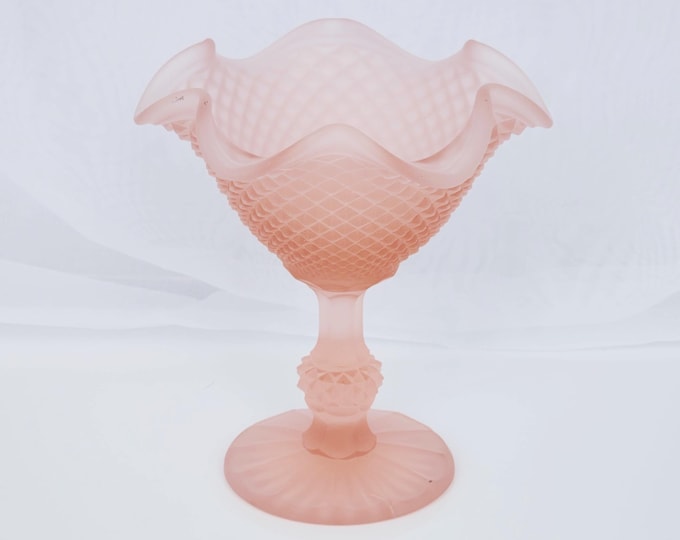 Ivima Pink Diamond Point Glass Compote - Shabby Chic Home Decor