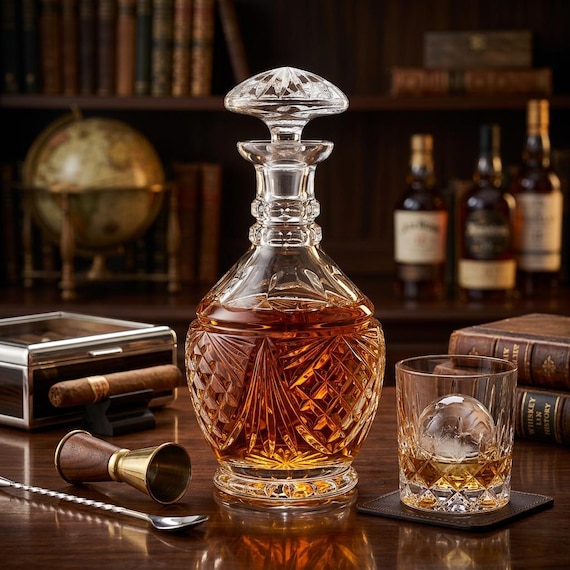 Mid Century Lead Crystal Decanter – 1950s Cut Glass Barware