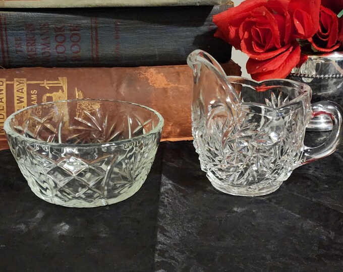 Vintage Crystal Creamer and Sugar Bowl Set for an Afternoon Tea Party