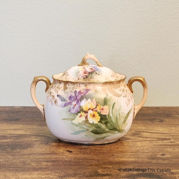 Antique Doulton Burslem Lidded Sugar Bowl – Hand Painted Floral Victorian Era England