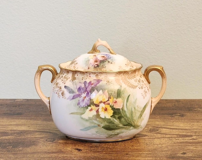Doulton Burslem Victorian Hand-painted Floral Sugar Bowl and Lid