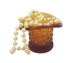 Vintage Fenton Daisy And Button Amber Glass Top Hat Toothpick Holder Make Up Organizer