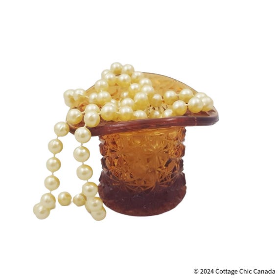 Vintage Fenton Daisy And Button Amber Glass Top Hat Toothpick Holder Make Up Organizer