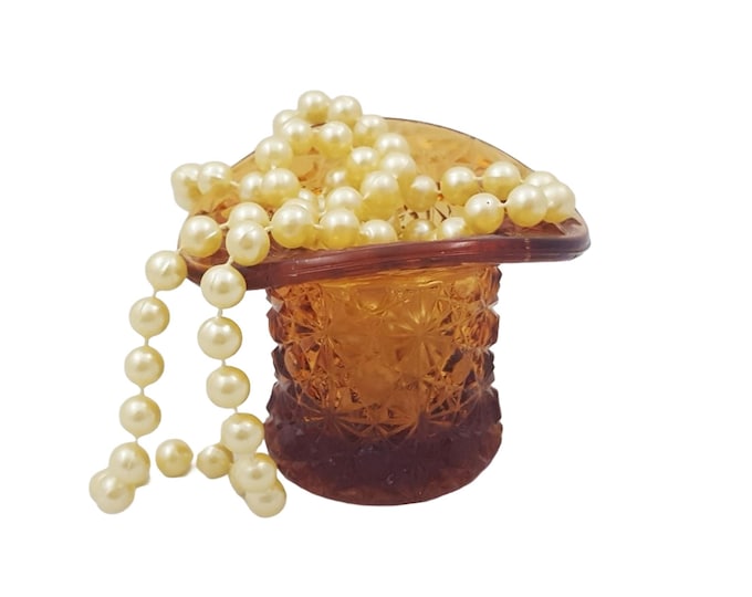 Vintage Fenton Daisy And Button Amber Glass Top Hat Toothpick Holder Make Up Organizer