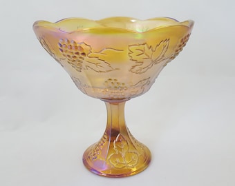 Indiana Harvest Wedding Golden Carnival Glass Centerpiece Pedestal Bowl