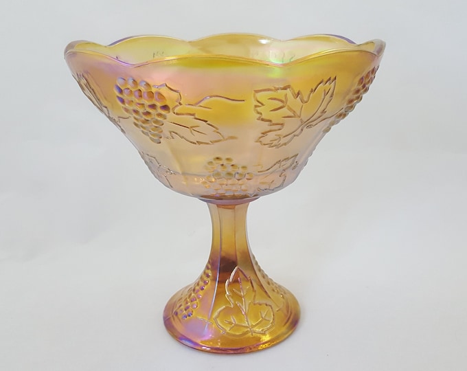 Vintage Indiana Carnival Glass Harvest Wedding Centerpiece Pedestal Bowl