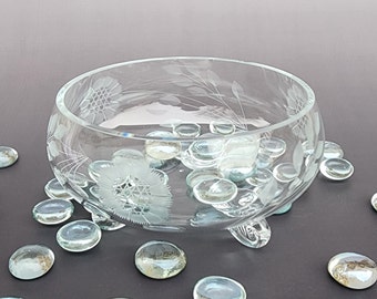 Hughes Cornflower Etched Footed Bon Bon Candy Bowl, 4" Vintage