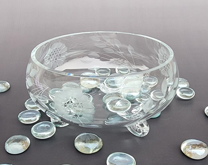 Hughes Cornflower Etched Footed Bon Bon Candy Bowl, 4" Vintage