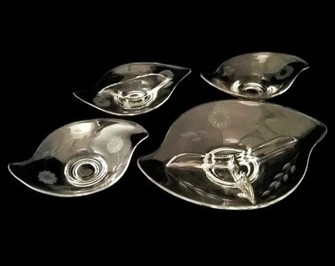 Hughes Cornflower Etched Glass Dishes - Viking Epic, Set of 4