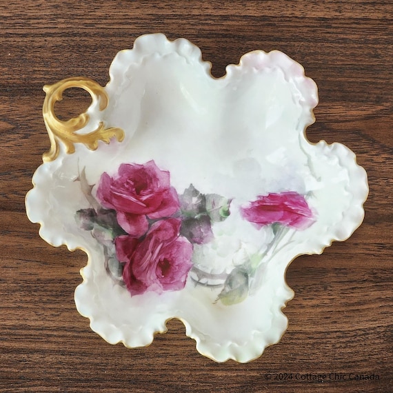 Antique Rosenthal Monbijou German Porcelain Dish – Hand-Painted Roses & Gold Gilt, Shabby Chic Decor