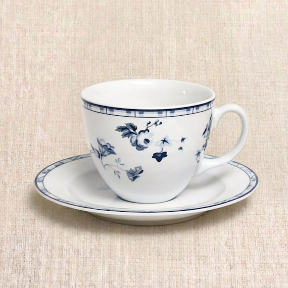 Laura Ashley Sophia Teacup and Saucer Blue White Floral Shabby Chic China England