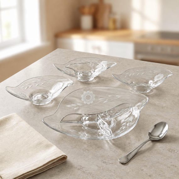 W.J. Hughes Cornflower Glass Serving Dishes, Vintage Viking Epic Line Serveware, Set of 4