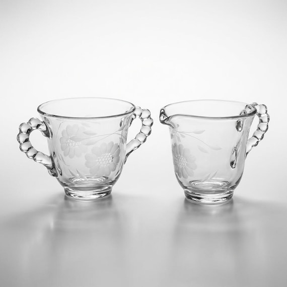 Hughes Cornflower Creamer Sugar Bowl Imperial Candlewick Beaded Glass Vintage Canada