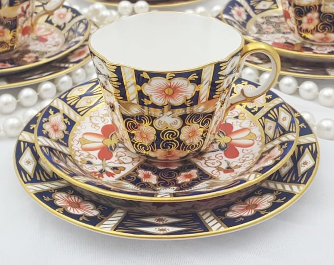 Royal Crown Derby Traditional Imari Bone China Tea Trio with Cup & Saucer Side Plate – Antique Early 20th-c