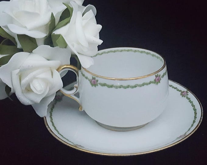 CH Field Haviland Schleiger 201 Tea Cup and Saucer Set, Limoges Porcelain, GDA France