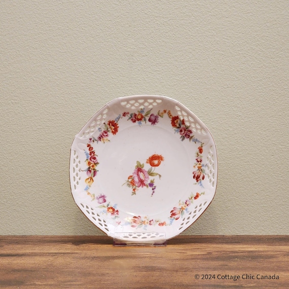 Dresden Reticulated Hand Painted Plate – Floral Motif Vintage Porcelain Germany