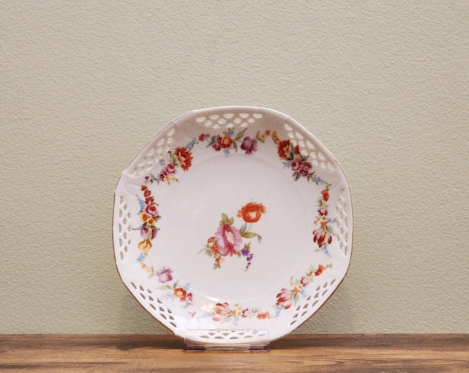 Dresden 7" Reticulated Porcelain Plate with Flowers Made in Germany