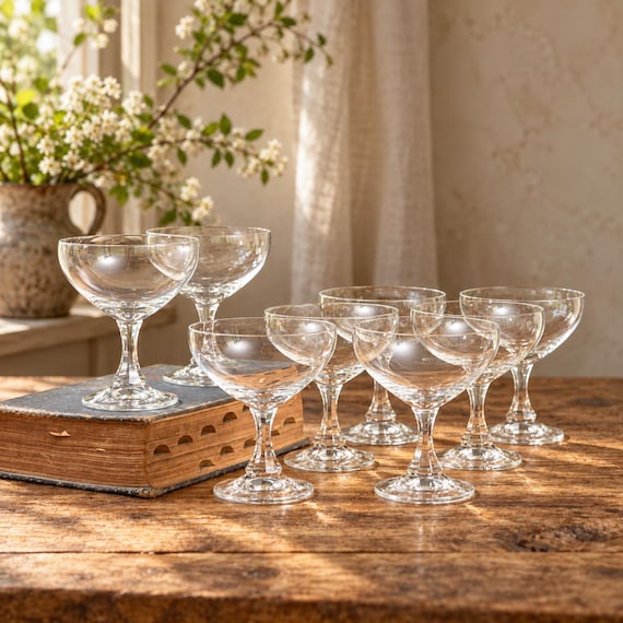 Vintage Schott Zwiesel Nectar Crystal Coupe Glasses, Mid-Century Modern (Set of 8)