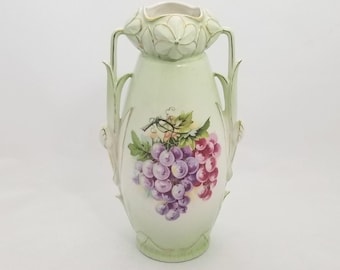 Antique Austrian Art Nouveau Porcelain Vase – Grape Design & Leaf Handles