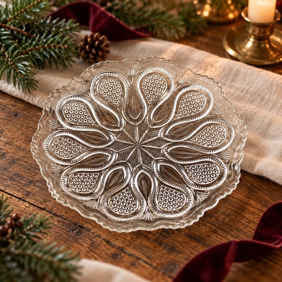Antique US Glass New Jersey Clear Salad Plate, EAPG Starburst Sawtooth Rim, c.1900-1908