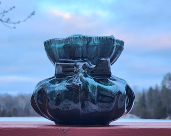 Blue Mountain Pottery Vase with Glossy Green Drip Glaze Finish