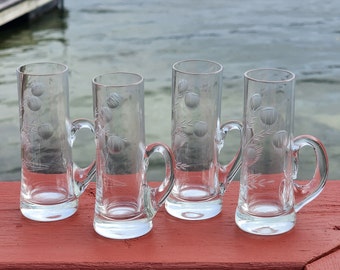 Blefeld Floral Etched Liqueur Glasses for Vintage Mid Century Bar Cart, Set of 4