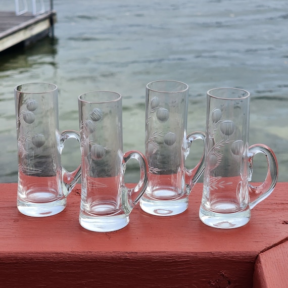 Mid-Century Blefeld Liqueur Glasses – Set of 4, Vintage Etched Crystal Retro Bar