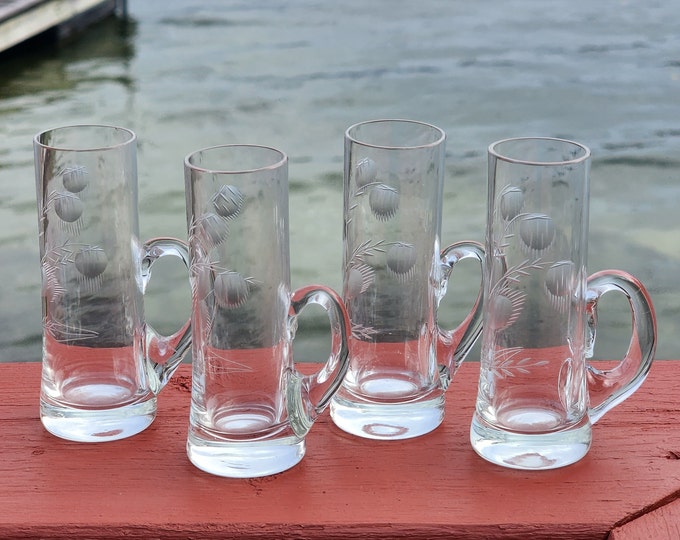 Blefeld Floral Etched Liqueur Glasses for Vintage Mid Century Bar Cart, Set of 4