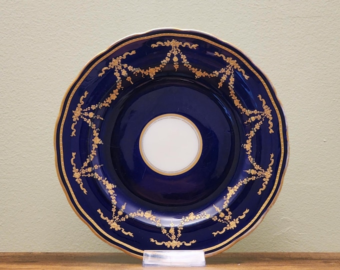 Jones, George & Sons Cobalt Blue 9" Luncheon Plate, Gold Encrusted Swags, Antique Art Deco