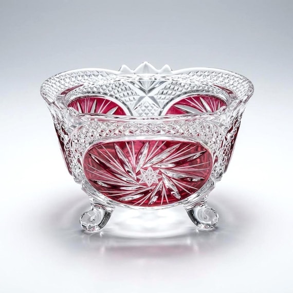 Anna Hütte Bleikristall Ruby Bowl – Starburst Pinwheel Cut – Germany