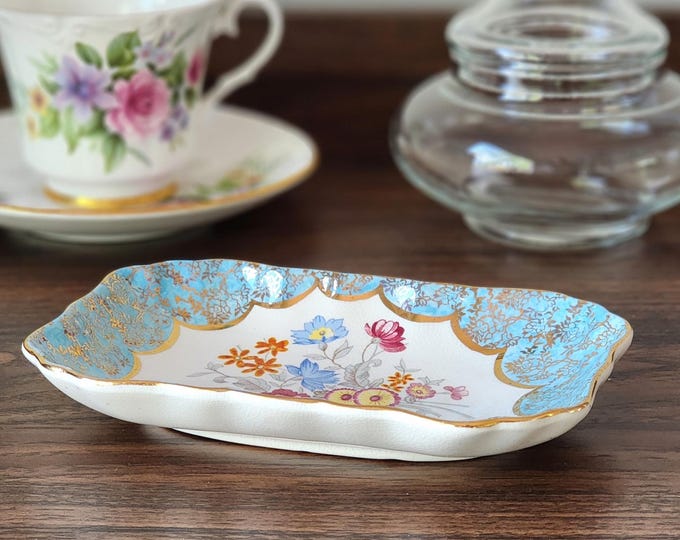 Vintage Lancaster Yeoman Plate “Alice Blue” Floral Trinket Dish – Made in England (c. 1945–1955)