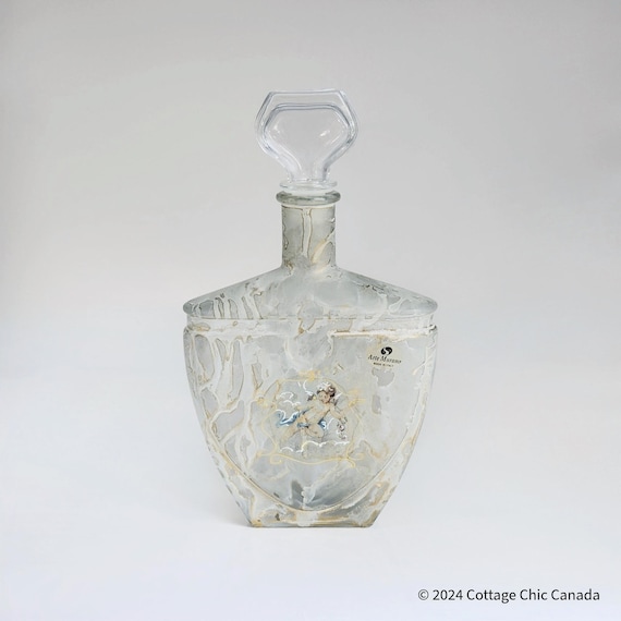 Vintage Creazioni Silvestri Murano Decanter – Hand-Painted Frosted Glass Barware, Made in Italy