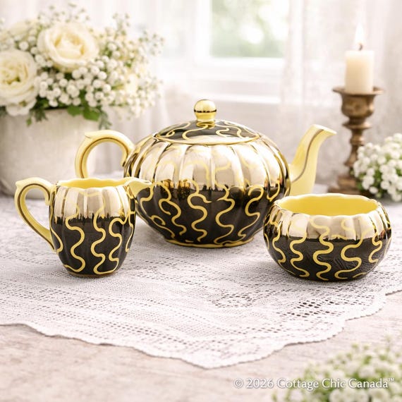 Gibson’s Staffordshire Tea Service – Art Deco Lustre Teapot Set England