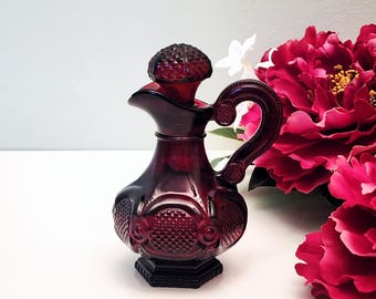 Vintage Avon Cape Cod Ruby Red Glass Cruet – 1970s Collectible Table Decor