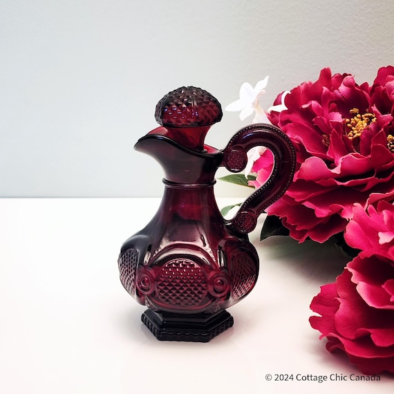 Vintage Avon Cape Cod Ruby Red Glass Cruet – 1970s Collectible Table Decor