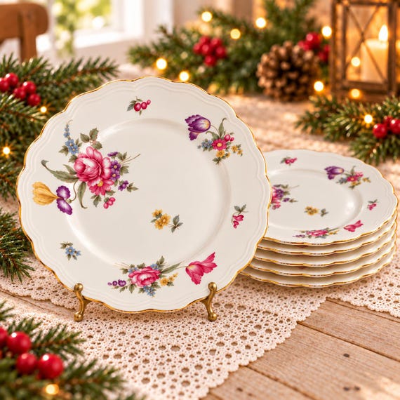 Vintage Johann Haviland Bavaria Salad Plates Set of 6 Chippendale Rose Germany