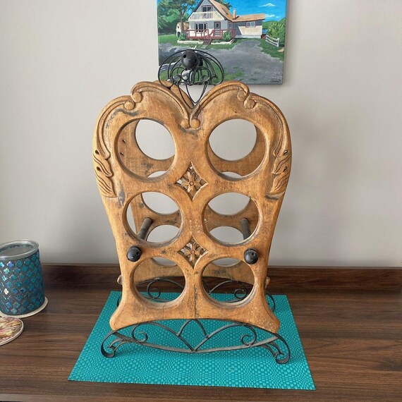 Rustic Six Bottle Wooden Wine Rack – Lodge Style Cabin Bar Storage