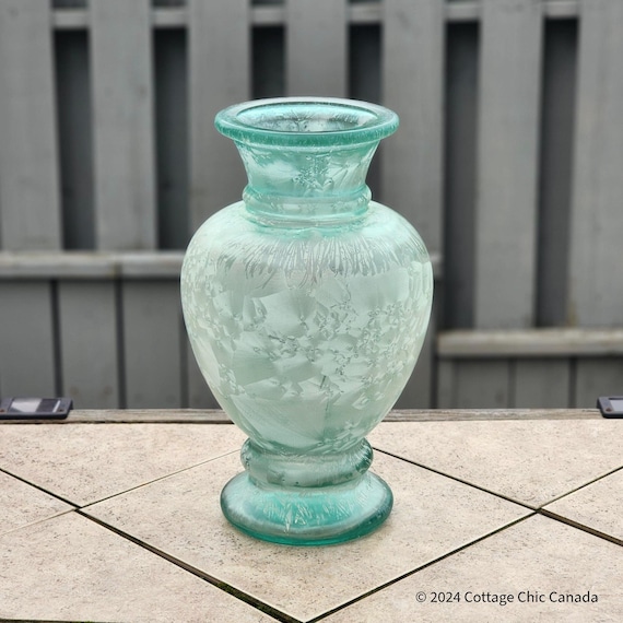 Large Recycled Art Glass Vase – Handblown Frosted Seafoam Green Coastal Decor Spain 40.6 cm