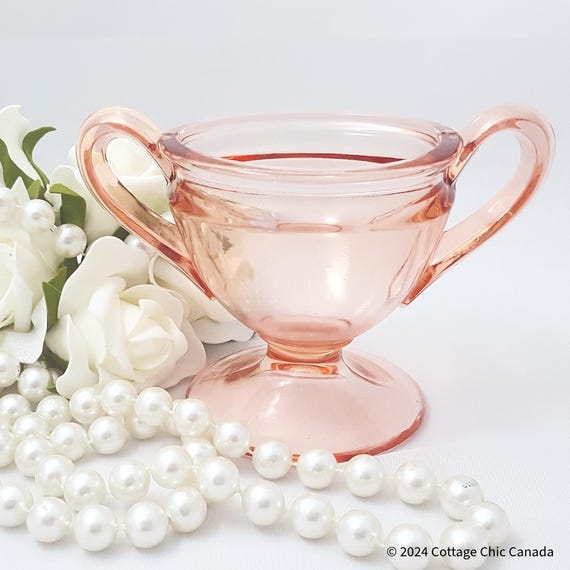Cambridge Glass Elegant Round Pink Footed Sugar Bowl with Handles