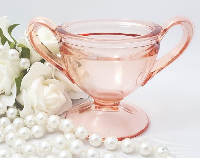 Cambridge Glass Elegant Round Pink Footed Sugar Bowl with Handles