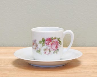 Bavarian Coffee Cup & Saucer Set with Pink Roses Floral Design
