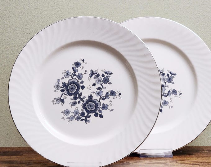 Wedgwood Enoch Royal Blue Ironstone 10" Dinner Plates, China Dinnerware Made in England, Set of 2