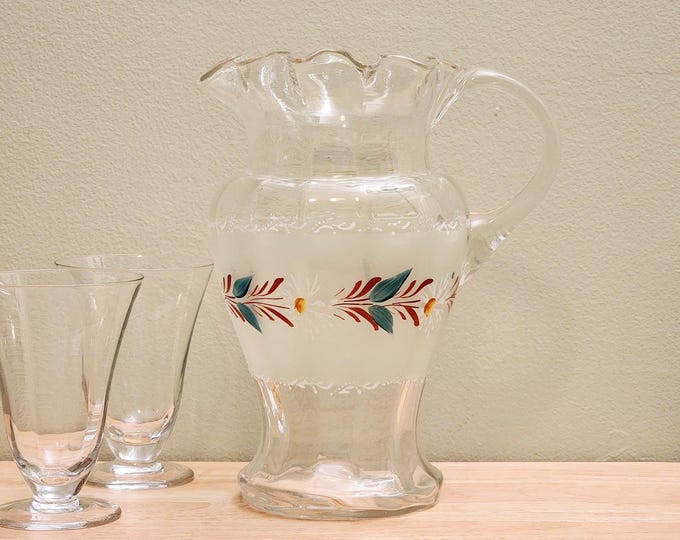 Victorian Hand Painted Glass Lemonade Pitcher