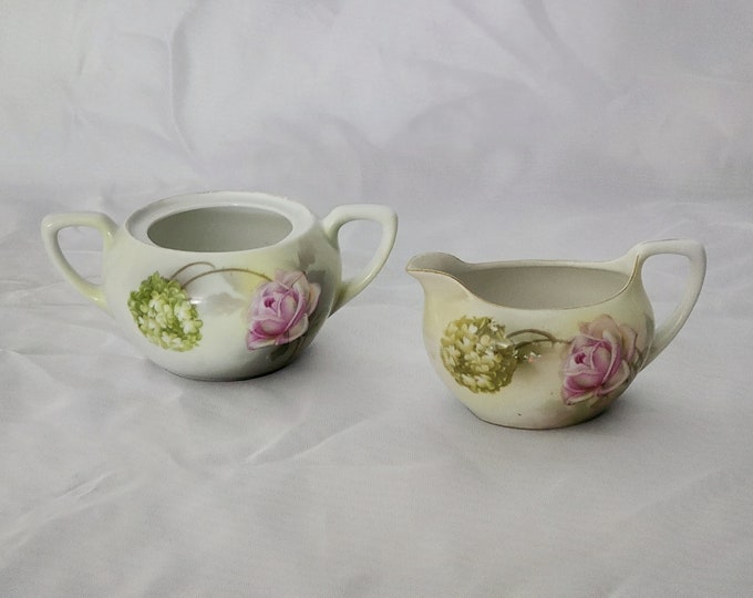 RS Silesia Green Floral Creamer and Sugar Bowl Made in Germany