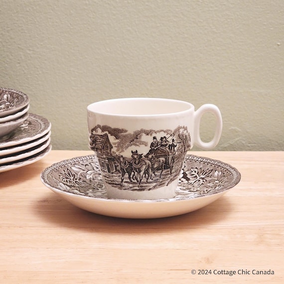 Royal Tudor Ware Coaching Taverns Brown Tea Cup & Saucer Set from Staffordshire, England