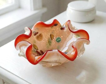 Tutti Frutti Vibrant Orange Red Vintage Murano Glass Bowl