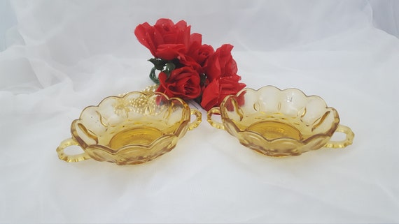 Amber Glass Nappy Bowls - Fairfield Anchor Hocking - Mid Century Modern Set