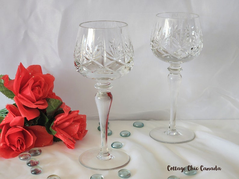 Elegant Hock Wine Glasses Vintage 80's Crystal Glassware image 8