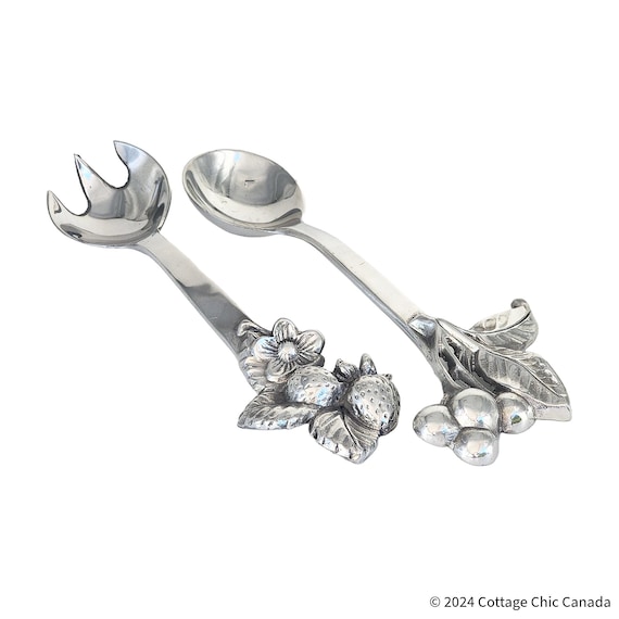Arthur Court Aluminum Salad Fork and Spoon Serving Set with Fruit Design